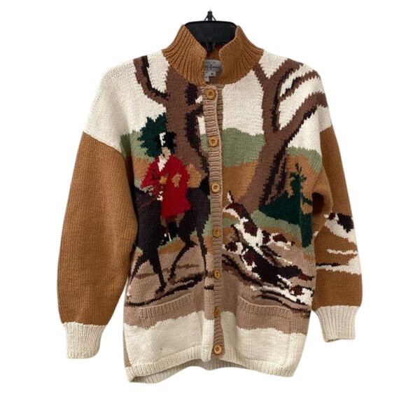 Saks Fifth Avenue Sweaters - RARE Vintage Saks Fifth Avenue Equestrian Sweater M Horse Hunting Scene